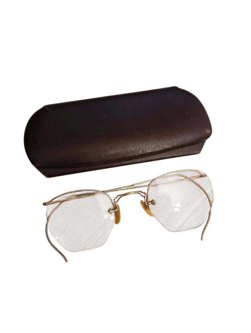 Antique 12K Gold Filled Wire Rim Hexagon Spectacles Early 1900s Eyeglasses Glass